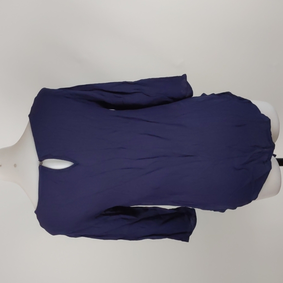 Jeanswest Top Size 8 Navy Blue 3/4 Sleeves Round Neck Tie-up Front Hi-Low Hem - Picture 11 of 14